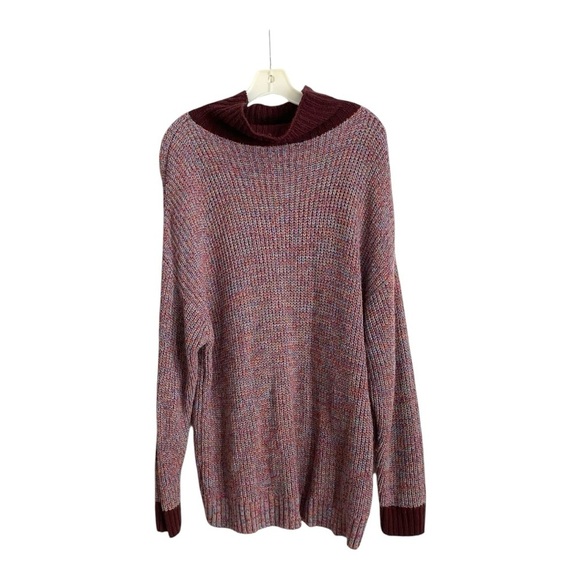 OOF Wear Oversized Sweater Mock Neck Long Sleeve in Burgundy Tweed Size Medium - Picture 7 of 11